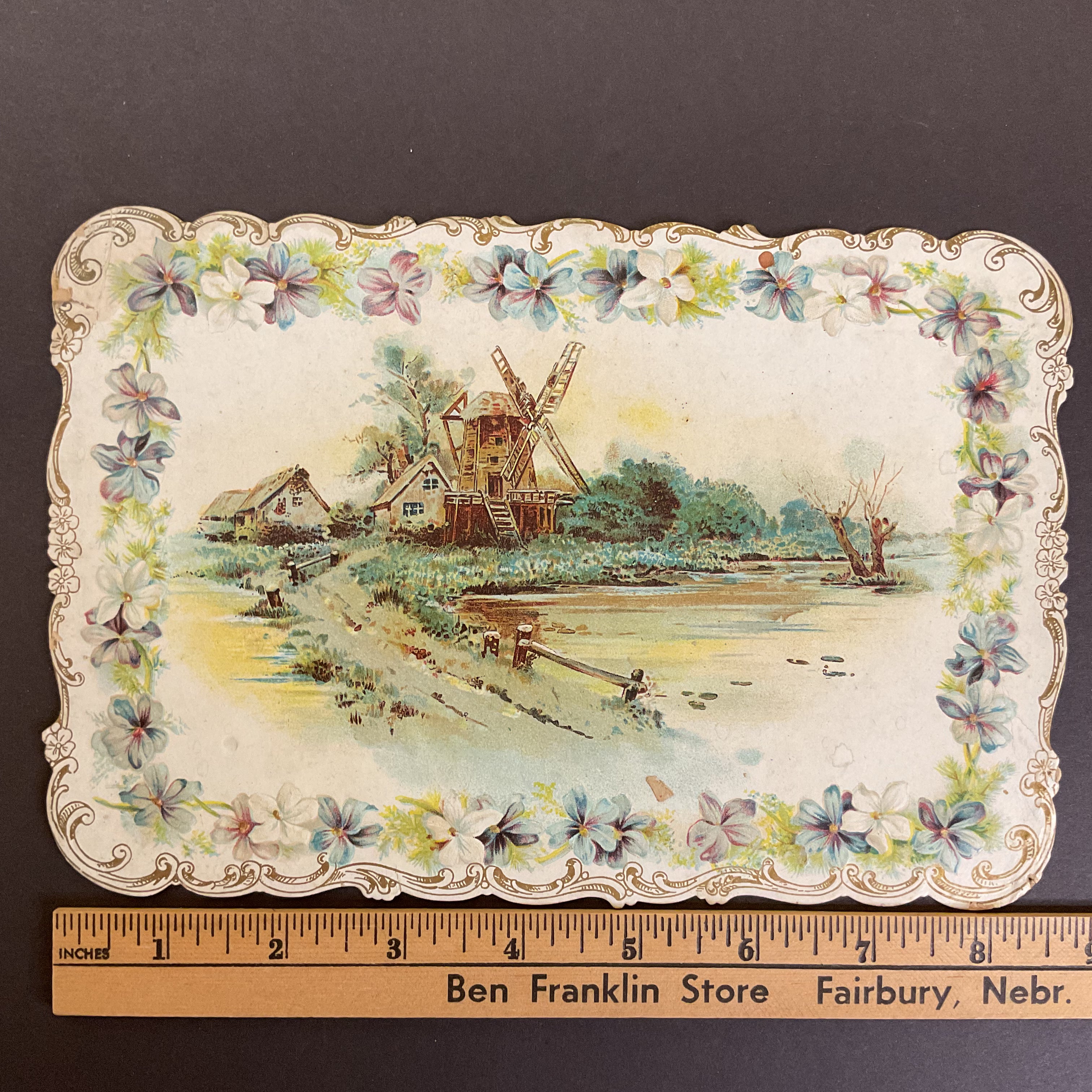 Antique 1910 Victorian Die Cut Greeting Card Windmill Water Scene - Avid Vintage