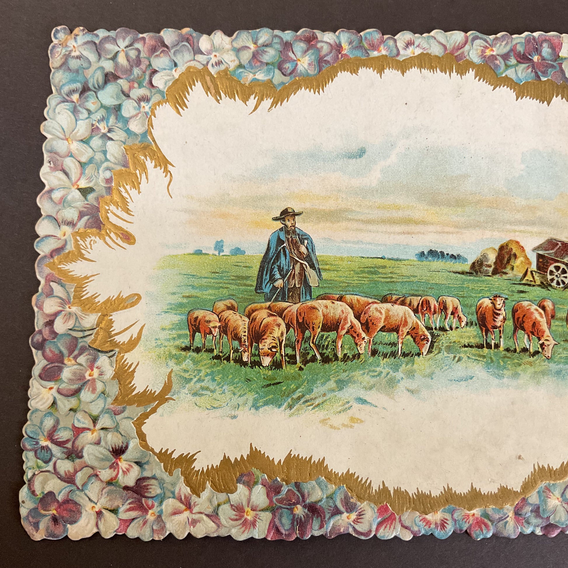 Antique 1910 Victorian Die Cut Greeting Card Bridge Sheep Herder - Avid Vintage