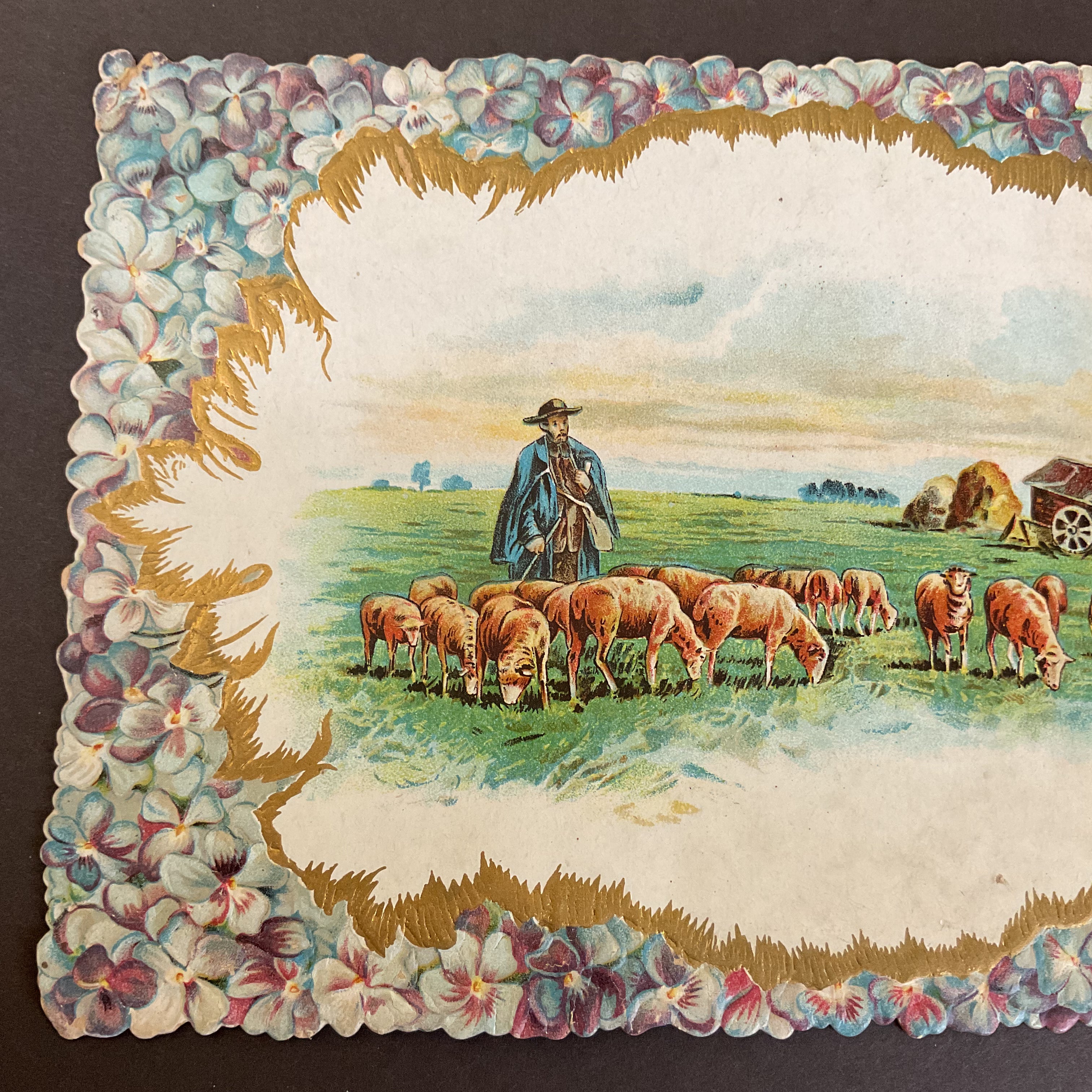 Antique 1910 Victorian Die Cut Greeting Card Bridge Sheep Herder - Avid Vintage