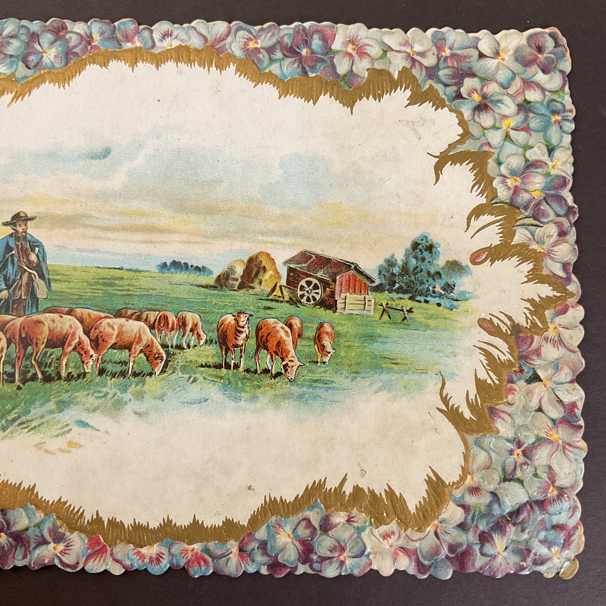 Antique 1910 Victorian Die Cut Greeting Card Bridge Sheep Herder - Avid Vintage