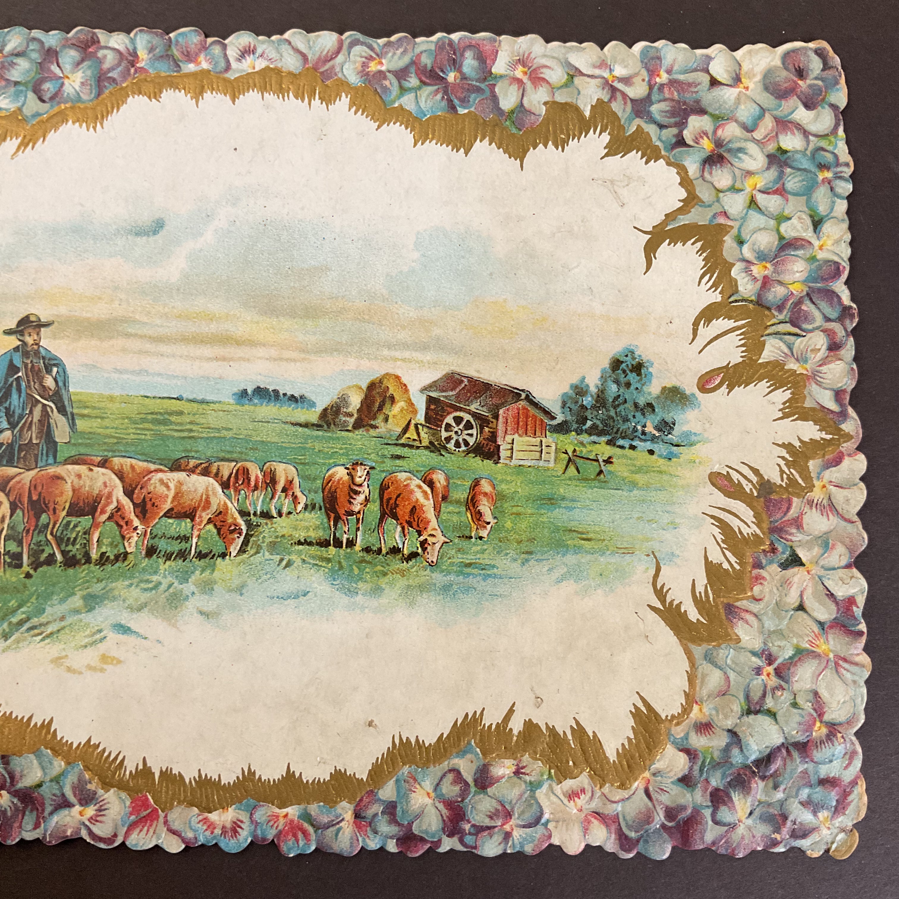 Antique 1910 Victorian Die Cut Greeting Card Bridge Sheep Herder - Avid Vintage