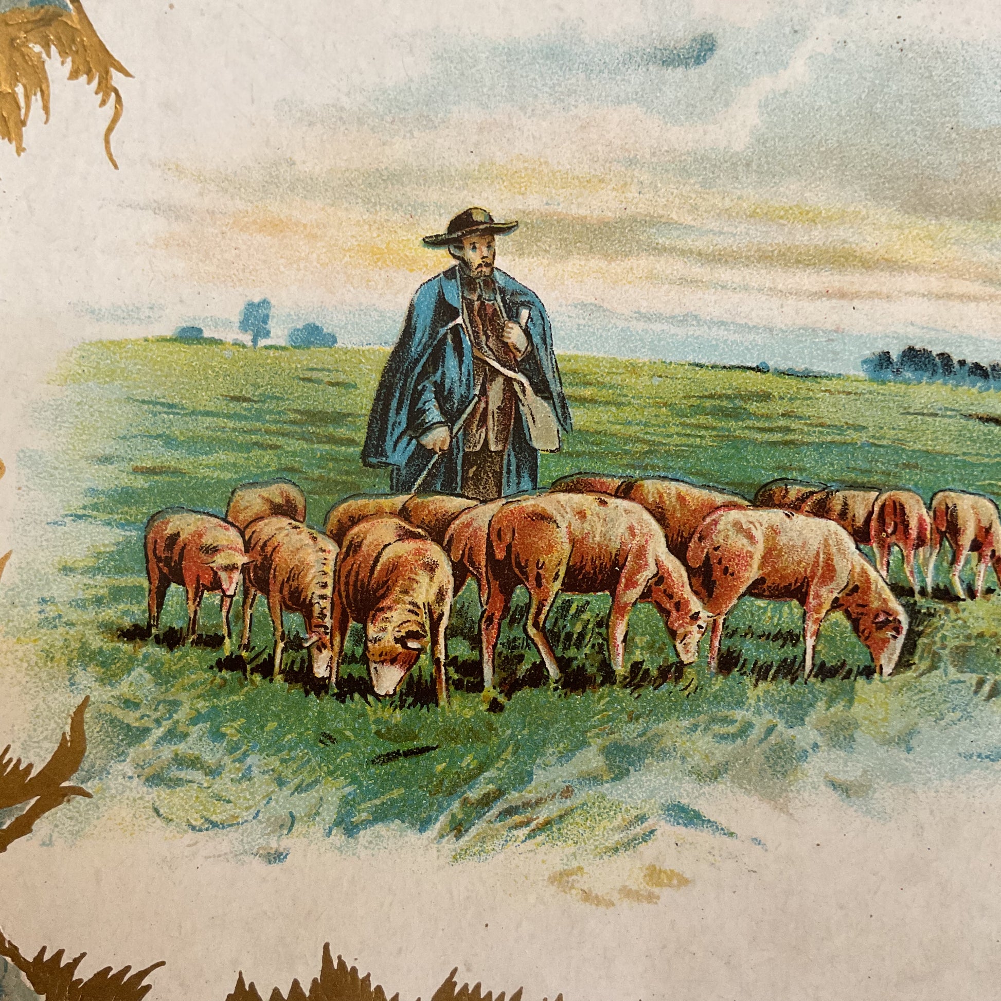 Antique 1910 Victorian Die Cut Greeting Card Bridge Sheep Herder - Avid Vintage