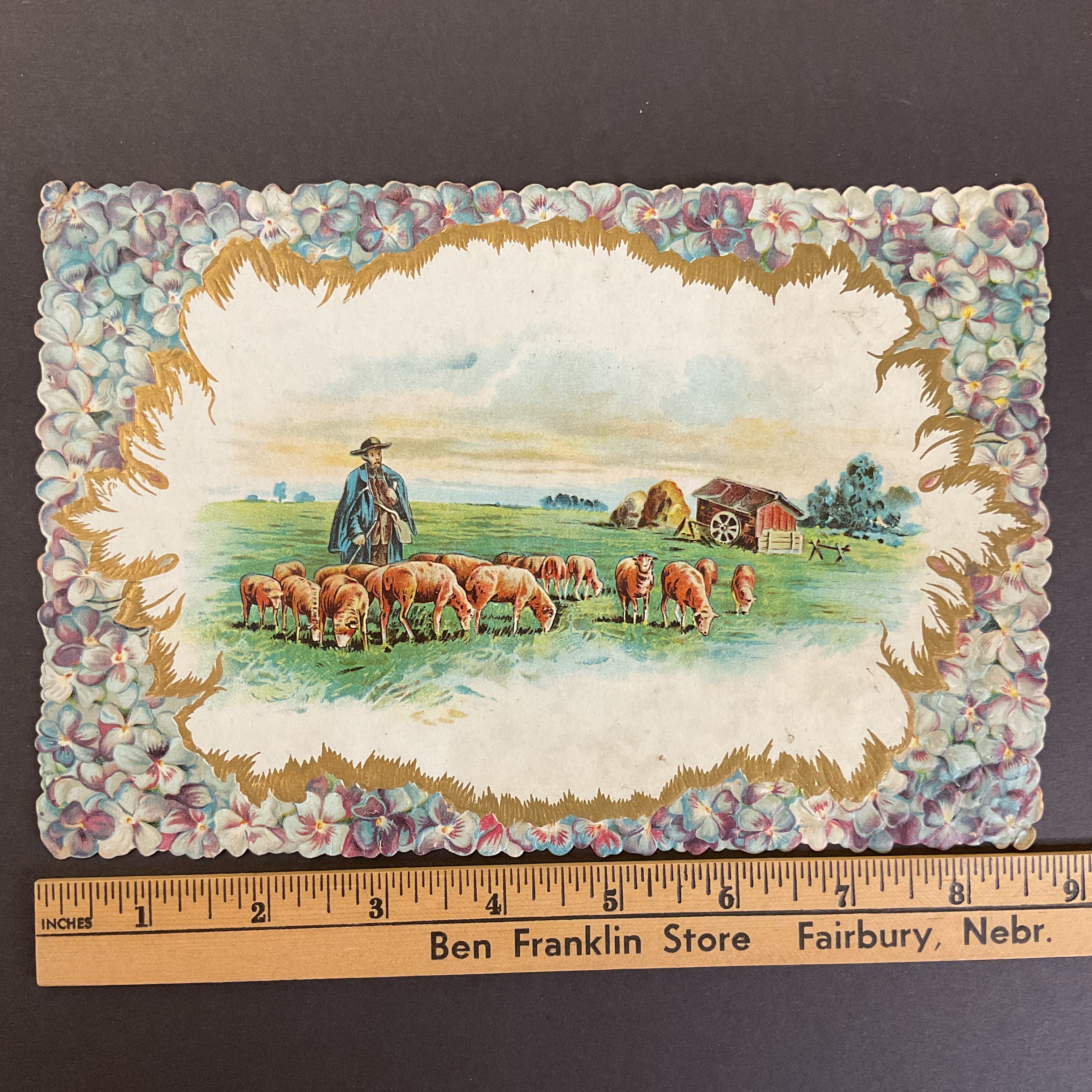 Antique 1910 Victorian Die Cut Greeting Card Bridge Sheep Herder - Avid Vintage