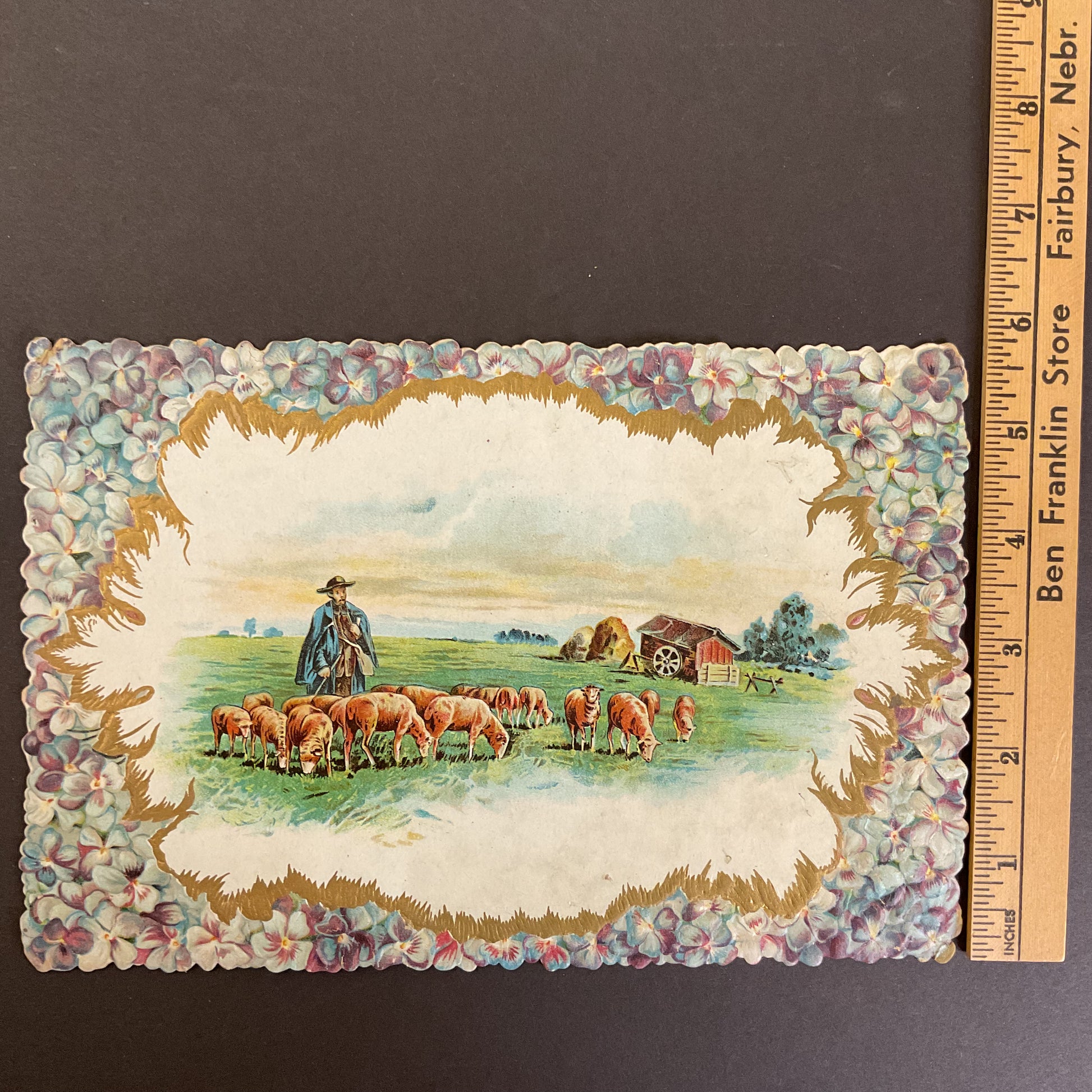 Antique 1910 Victorian Die Cut Greeting Card Bridge Sheep Herder - Avid Vintage