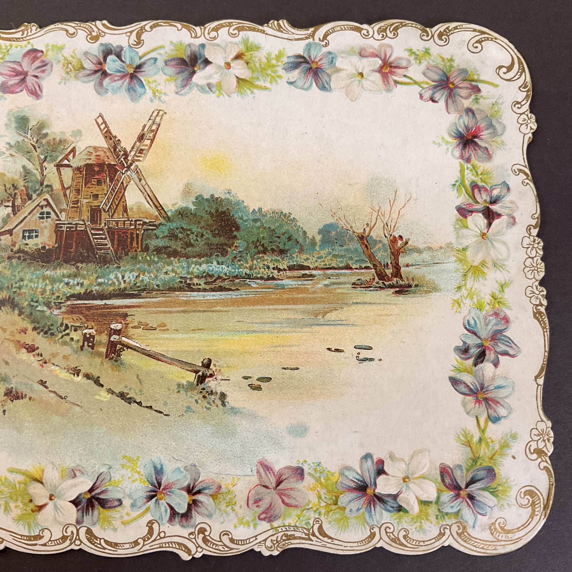 Antique 1909 Edwardian Greeting Card Die Cut Greeting Houses Windmill - Avid Vintage