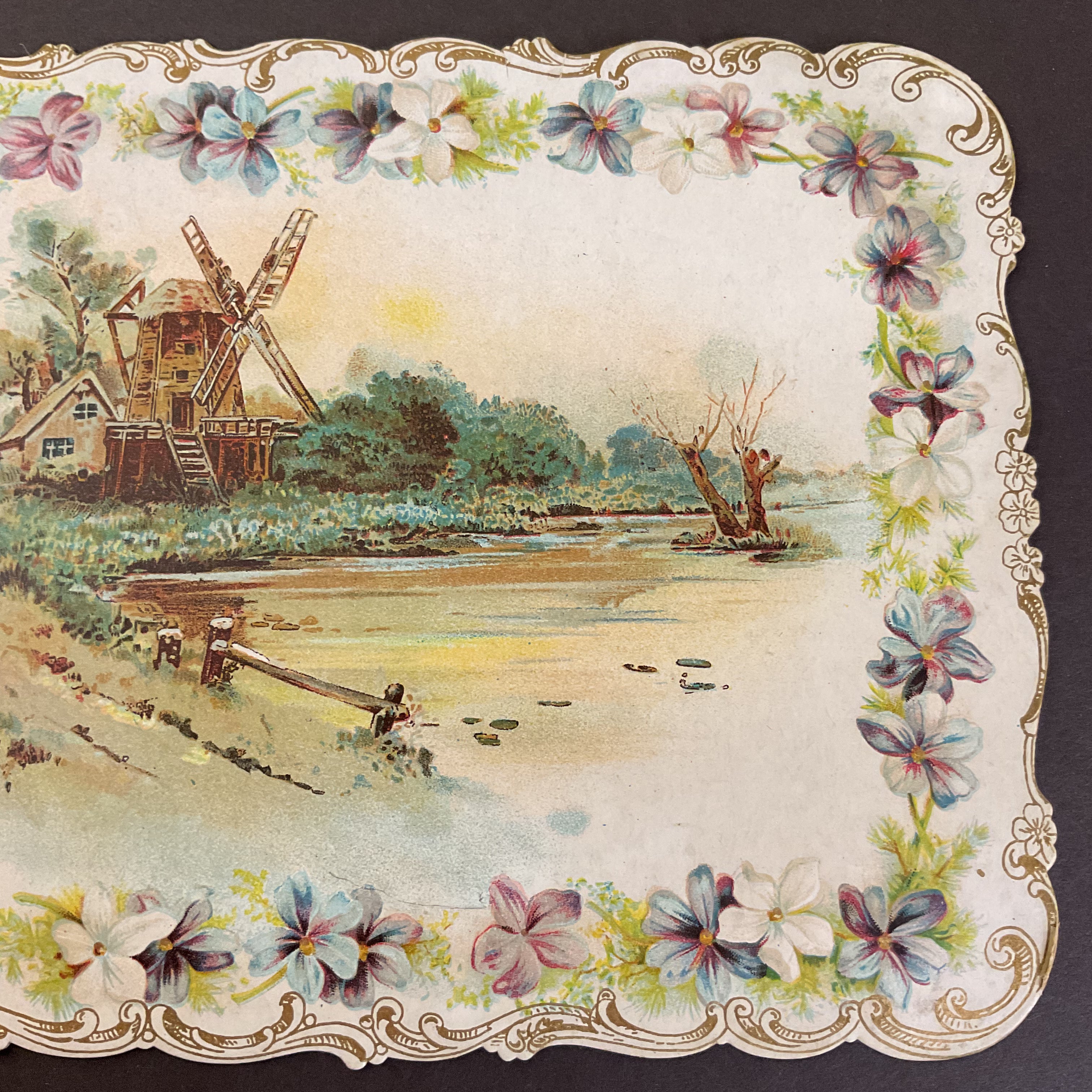 Antique 1909 Edwardian Greeting Card Die Cut Greeting Houses Windmill - Avid Vintage
