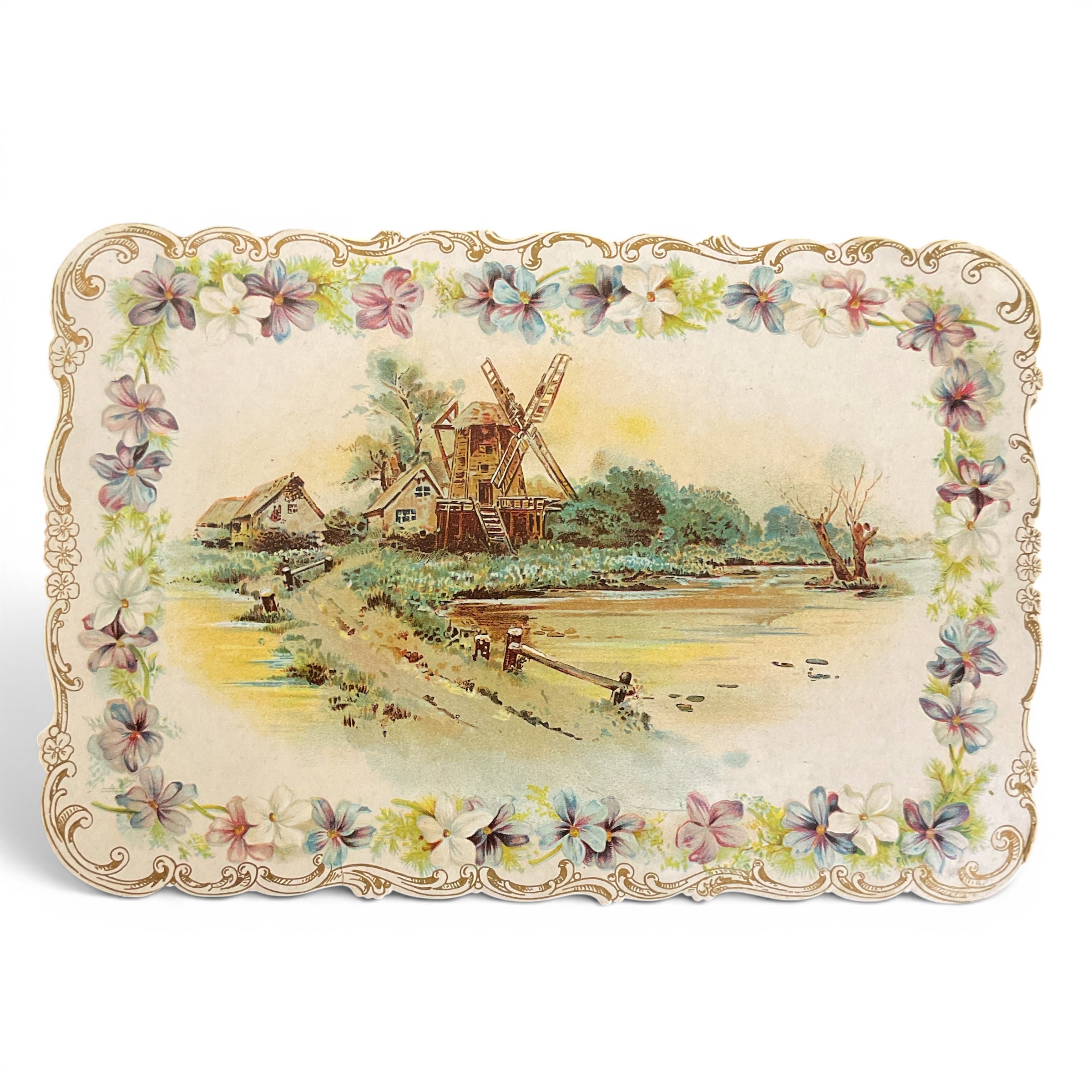 Antique 1909 Edwardian Greeting Card Die Cut Greeting Houses Windmill - Avid Vintage