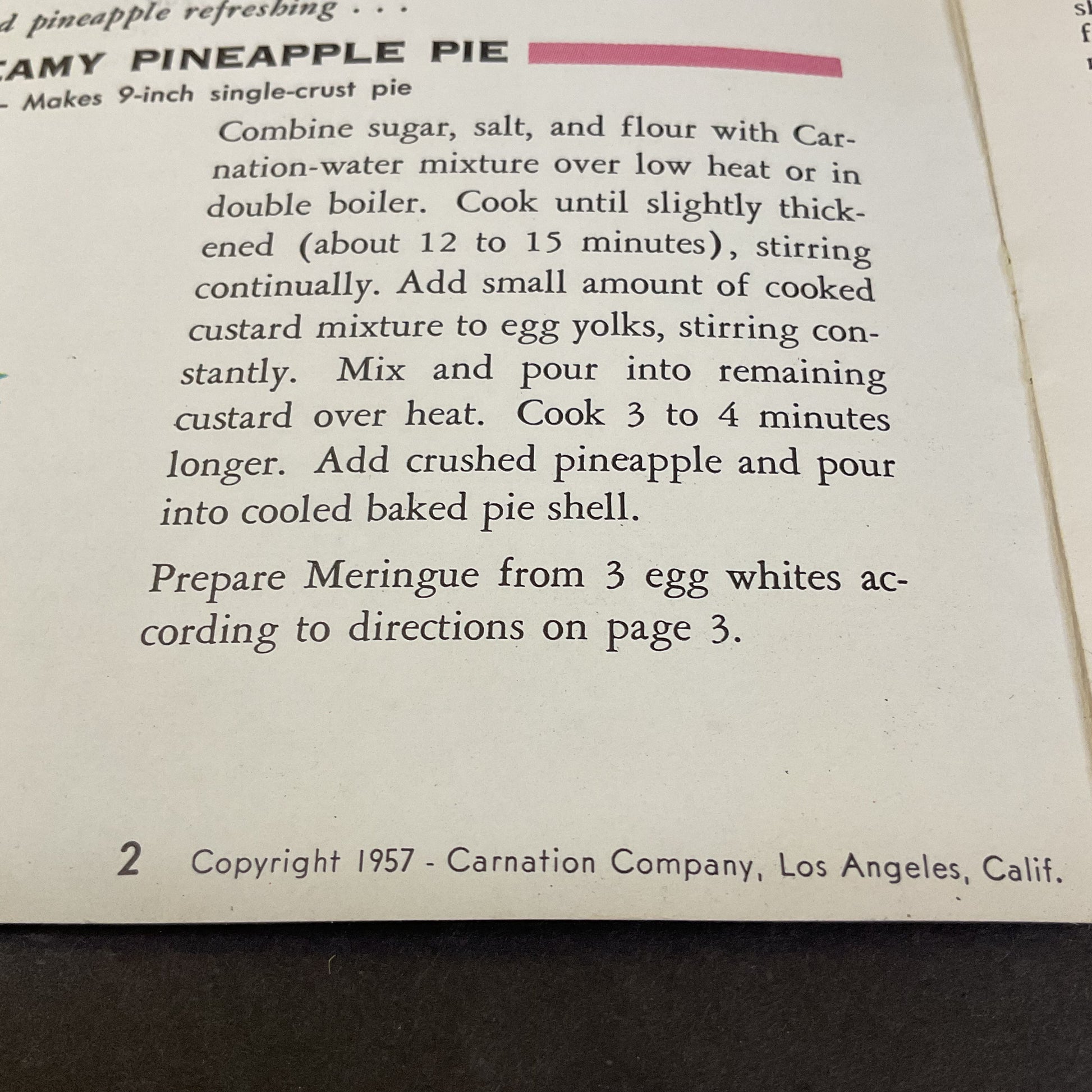 Perfect Pies Vintage 1957 Carnation Evaporated Milk Recipe Booklet - Avid Vintage