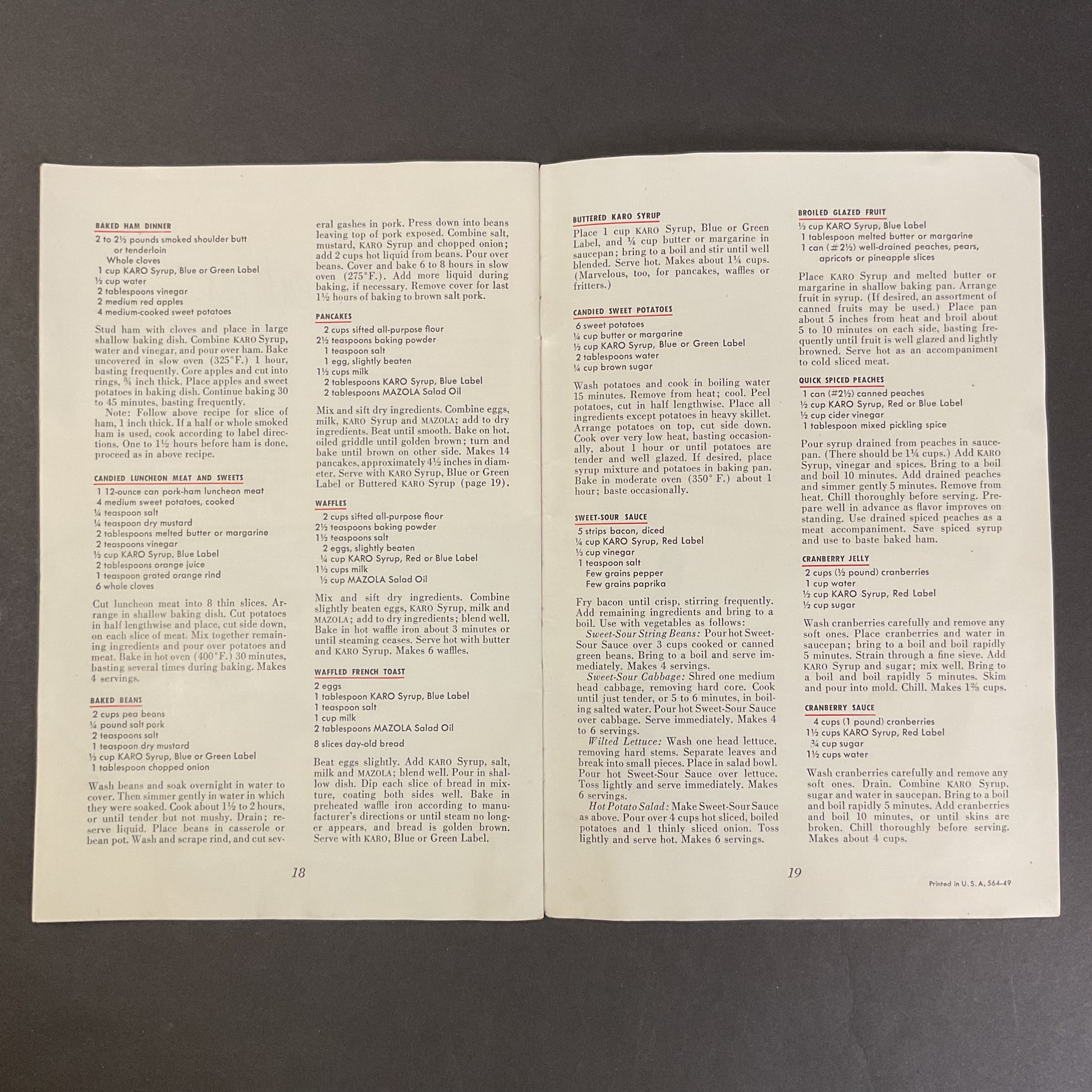 Karo Kookery Vintage 1940s Recipe Booklet - Avid Vintage