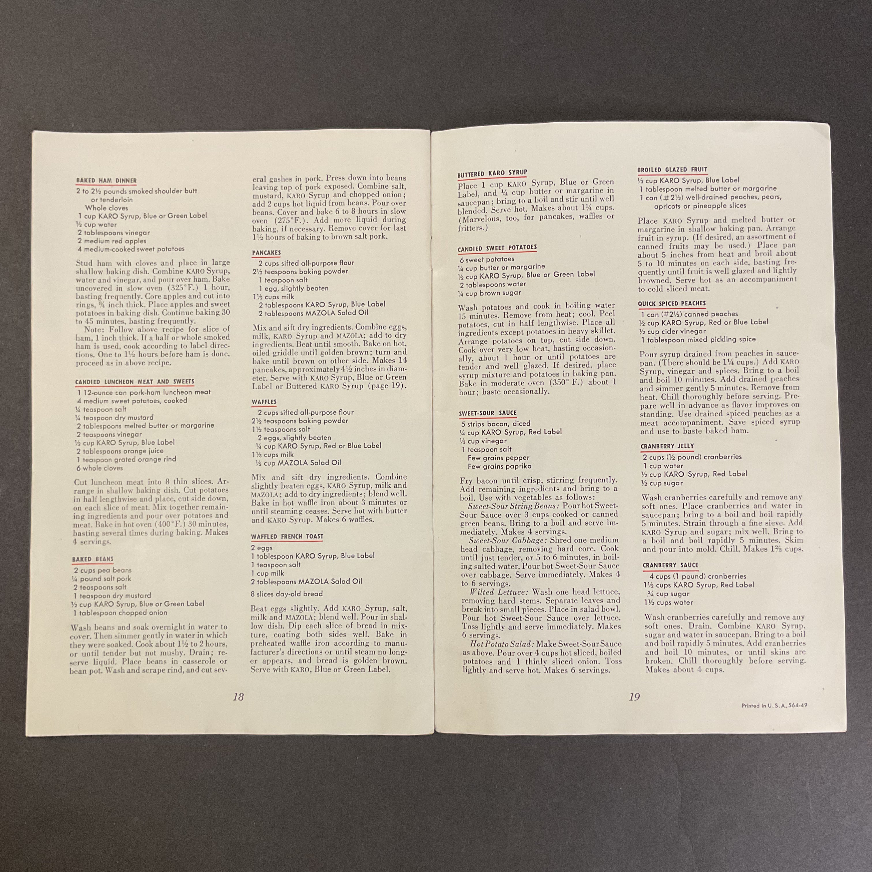 Karo Kookery Vintage 1940s Recipe Booklet - Avid Vintage