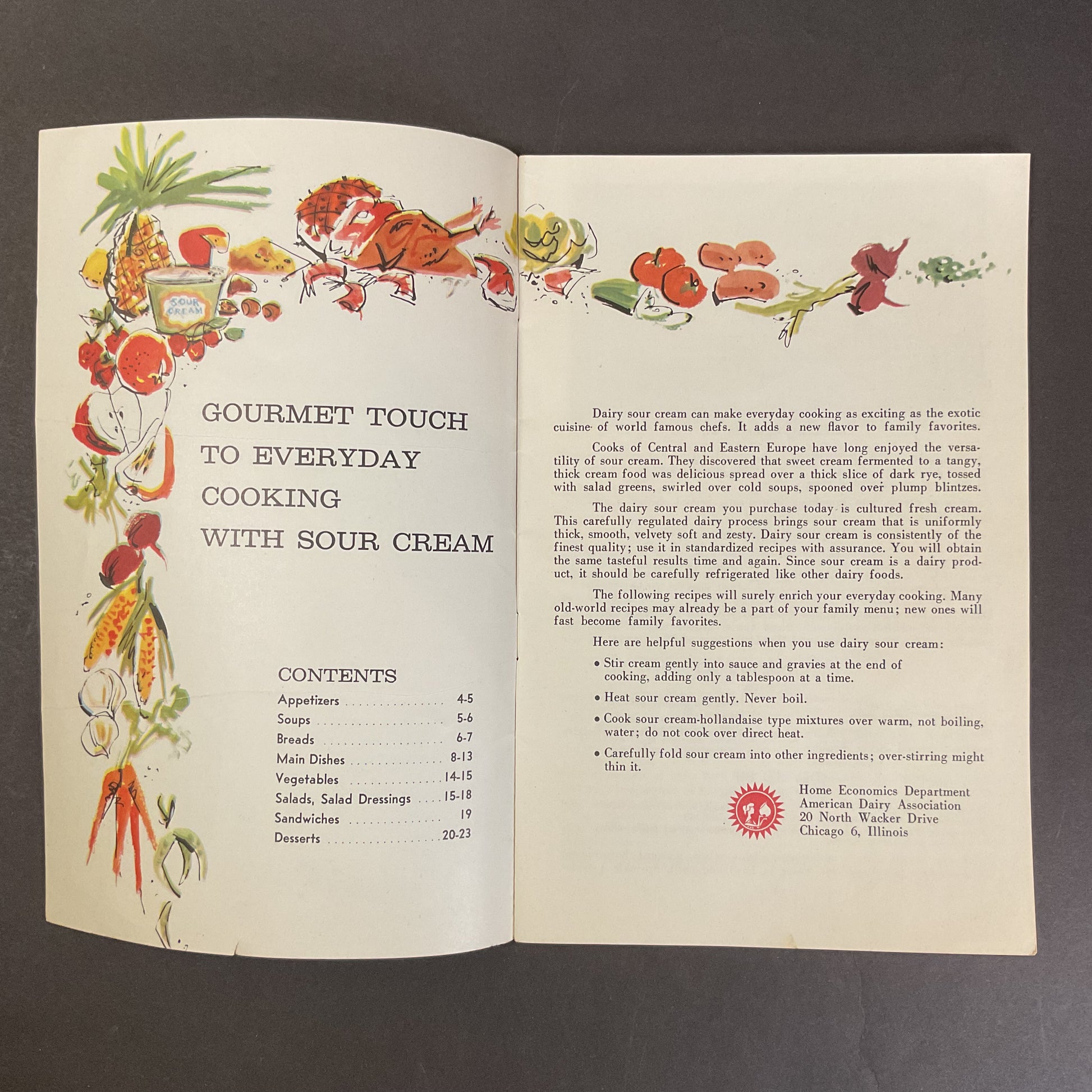 Sour Cream The Gourmet Touch to Everyday Cooking Vintage 1960s Recipe Book - Avid Vintage