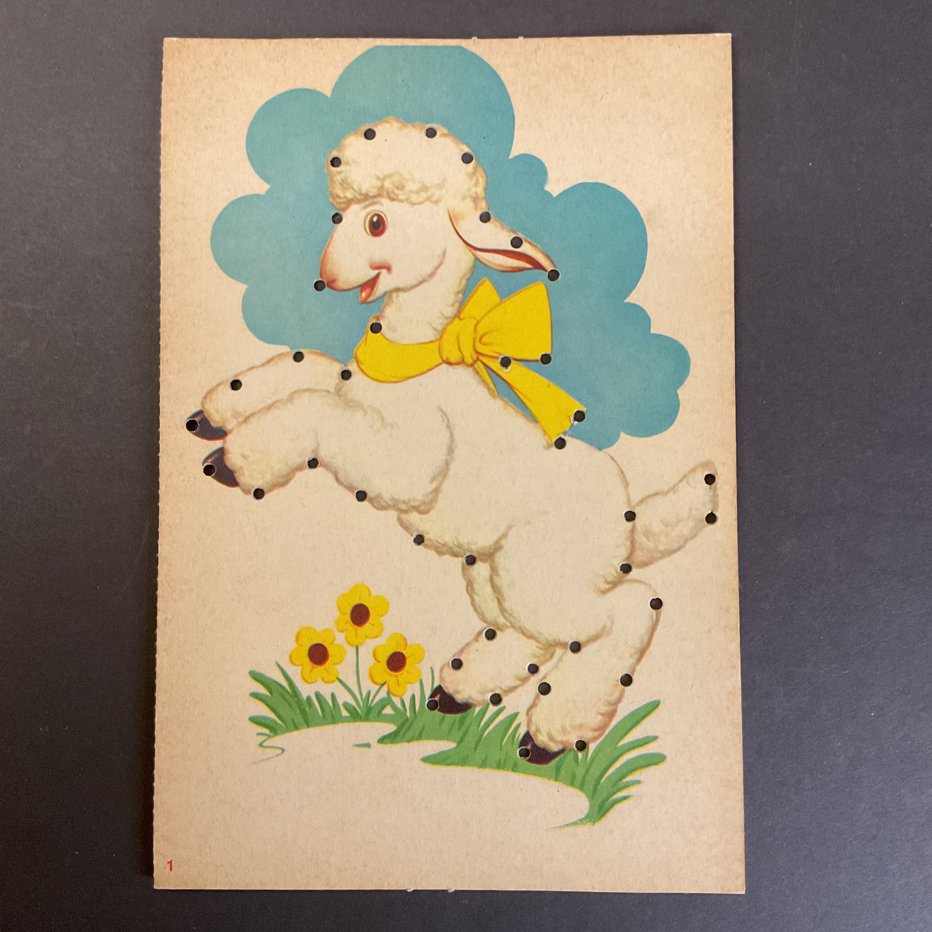 Vintage Children’s Sewing Card White Lamb to Lace - Avid Vintage