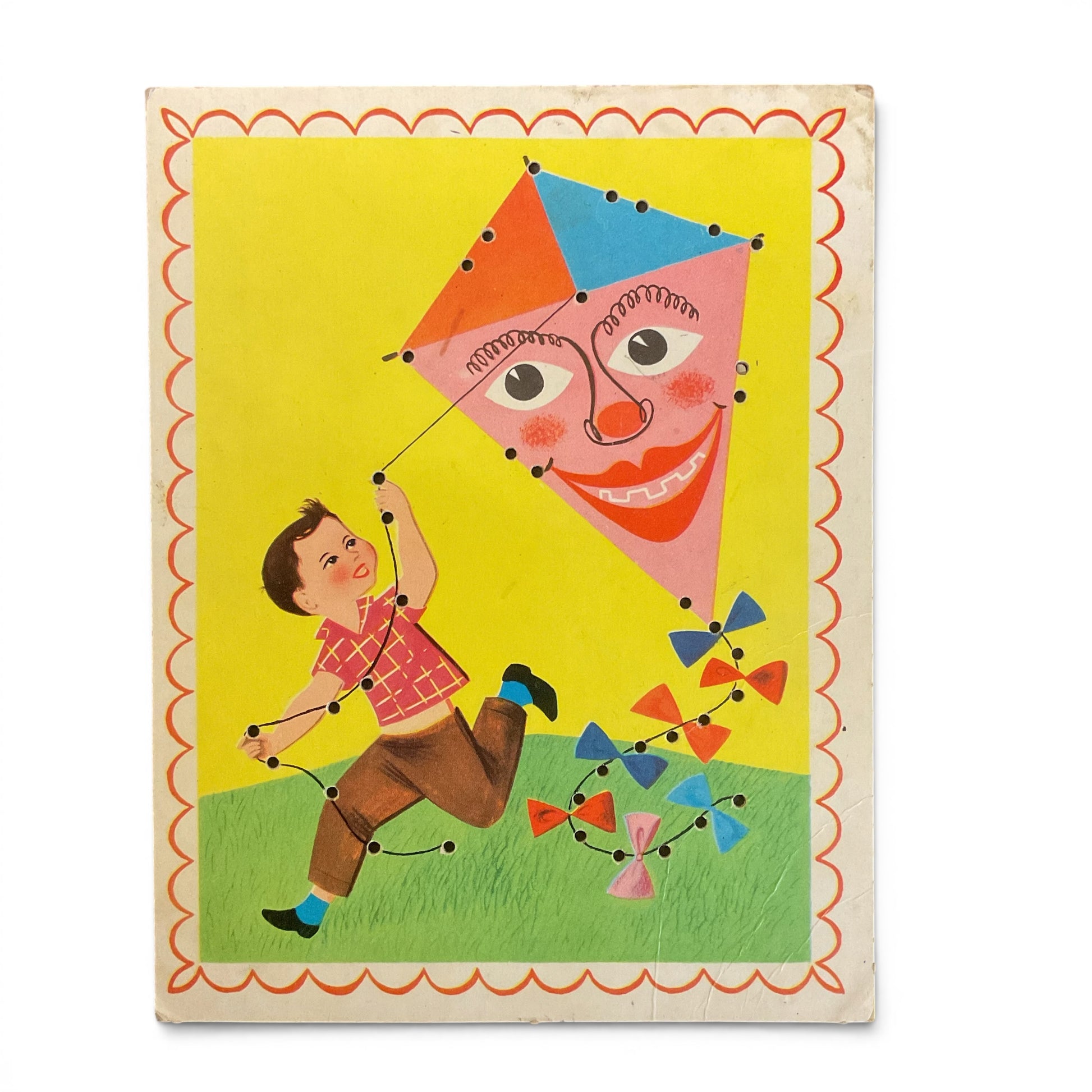 Vintage Children’s Sewing Card Little Boy Flying Kite - Avid Vintage