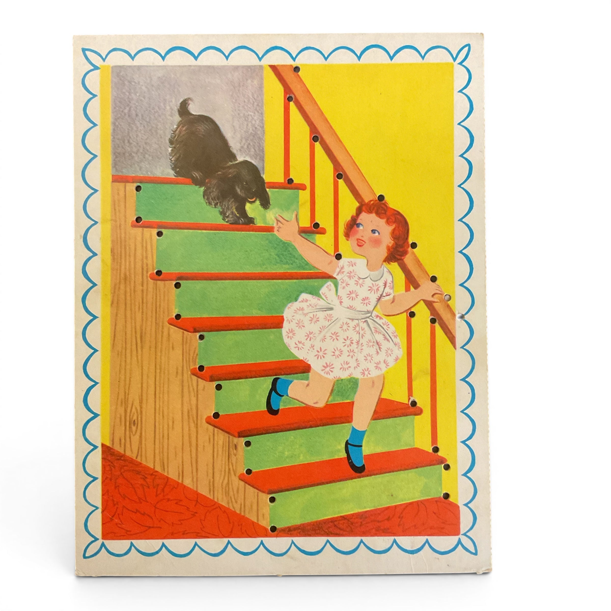 Vintage Children’s Sewing Card Little Girl with Black Dog - Avid Vintage