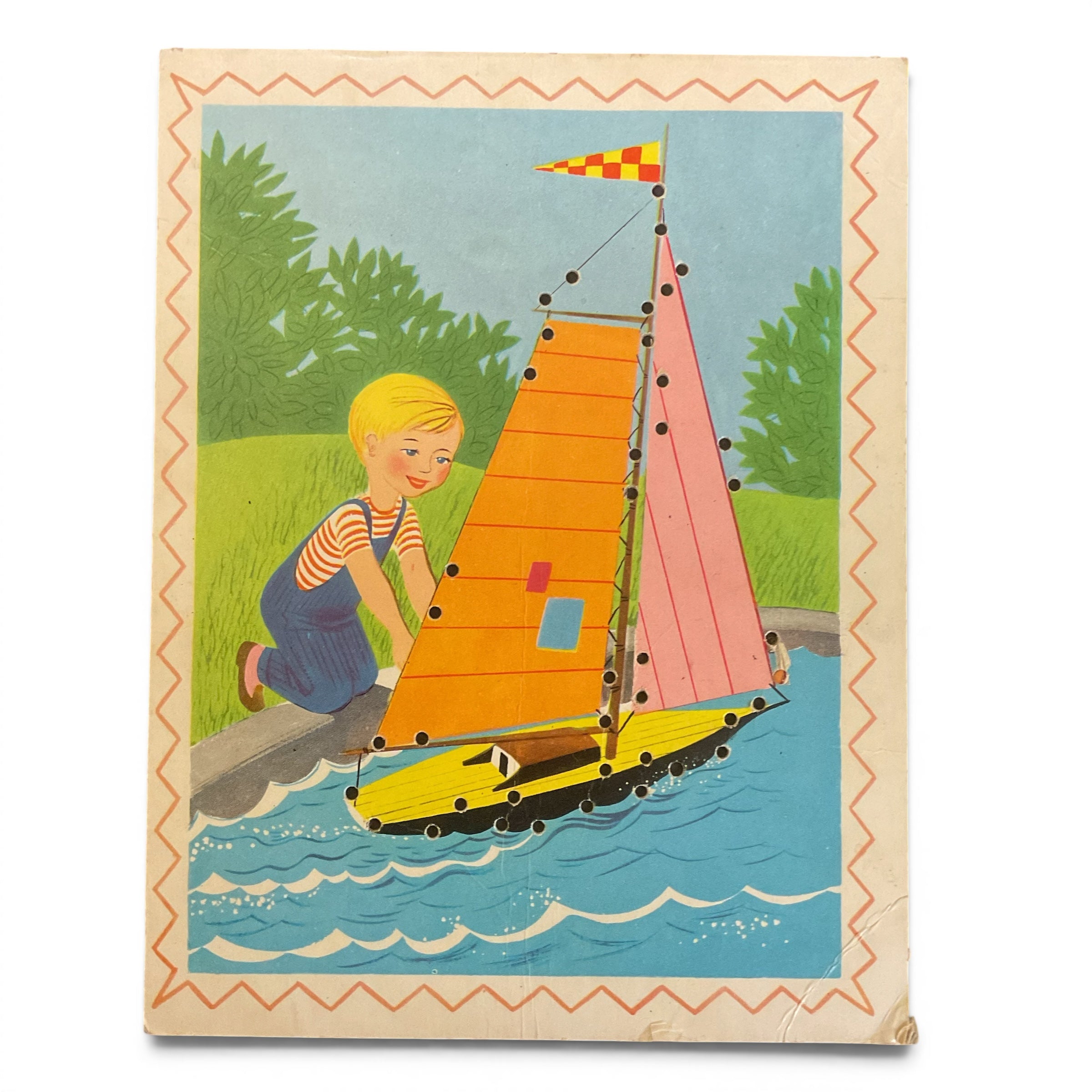Vintage Children’s Sewing Card Little Boy with Sailing Boat - Avid Vintage