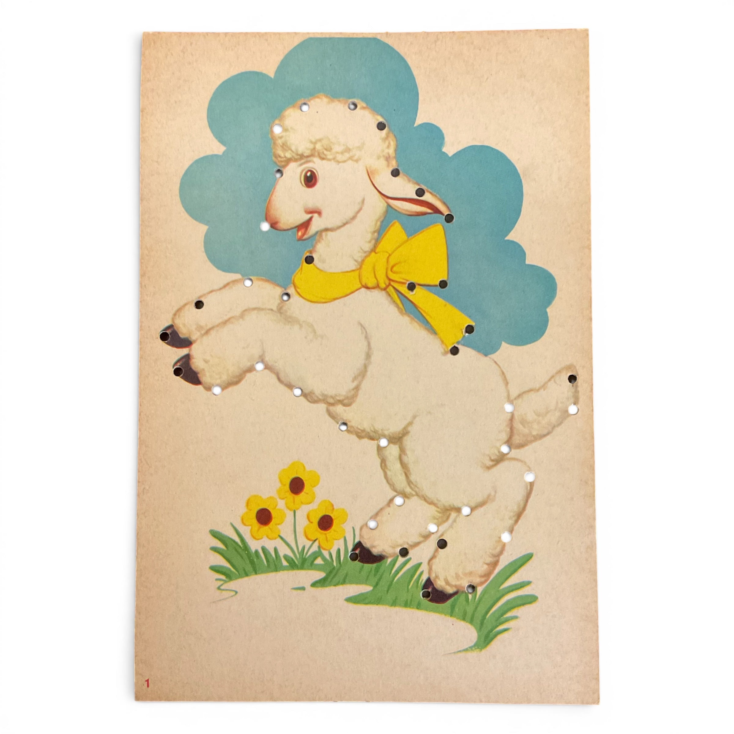 Vintage Children’s Sewing Card White Lamb to Lace - Avid Vintage