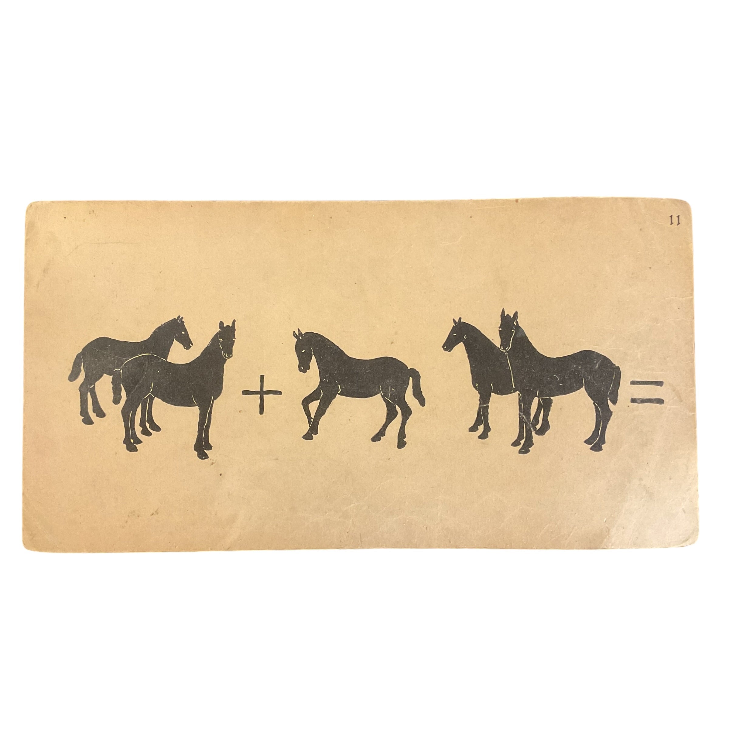 Large Vintage 1910s Animal Addition Flash Card Silhouette Horses - Avid Vintage