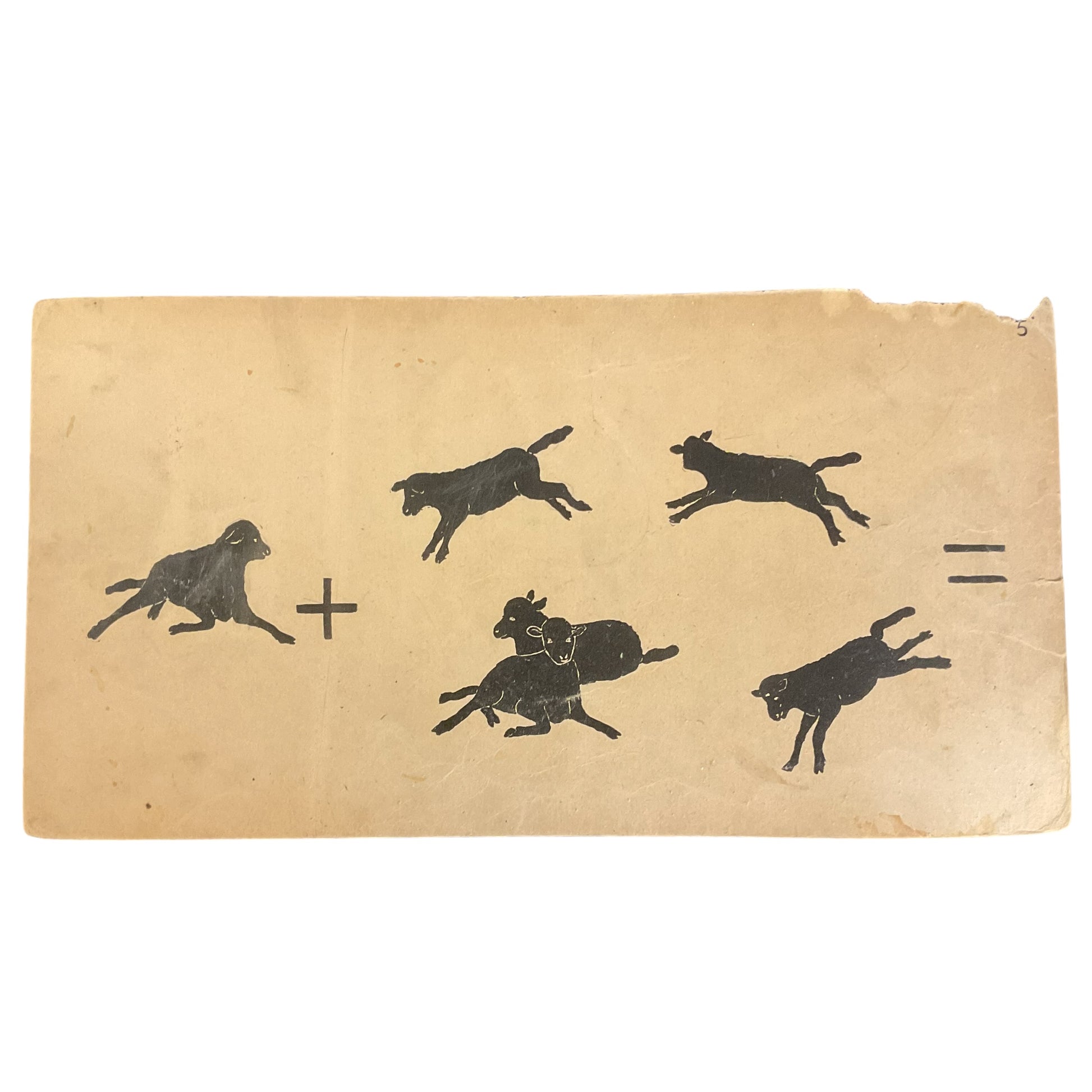 Large Vintage 1910s Addition Flash Card Silhouette Lambs - Avid Vintage