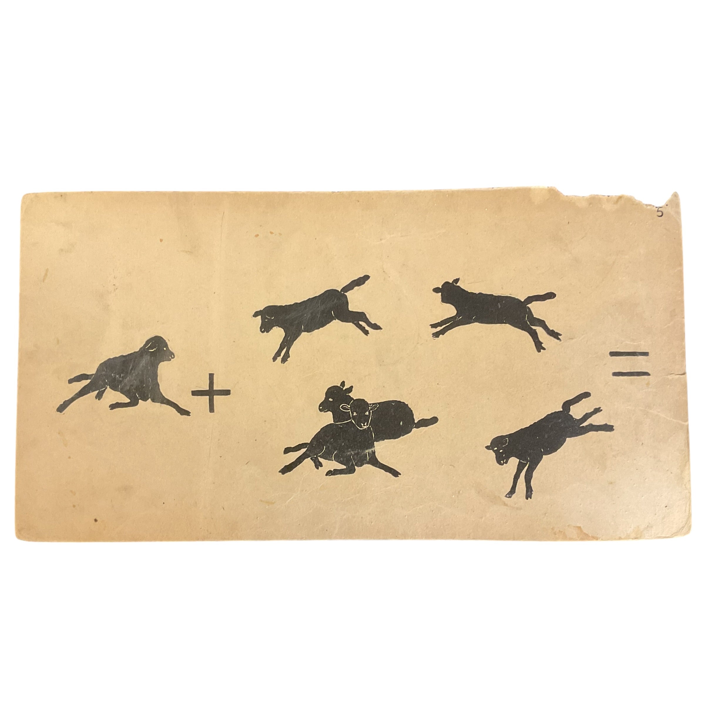 Large Vintage 1910s Addition Flash Card Silhouette Lambs - Avid Vintage