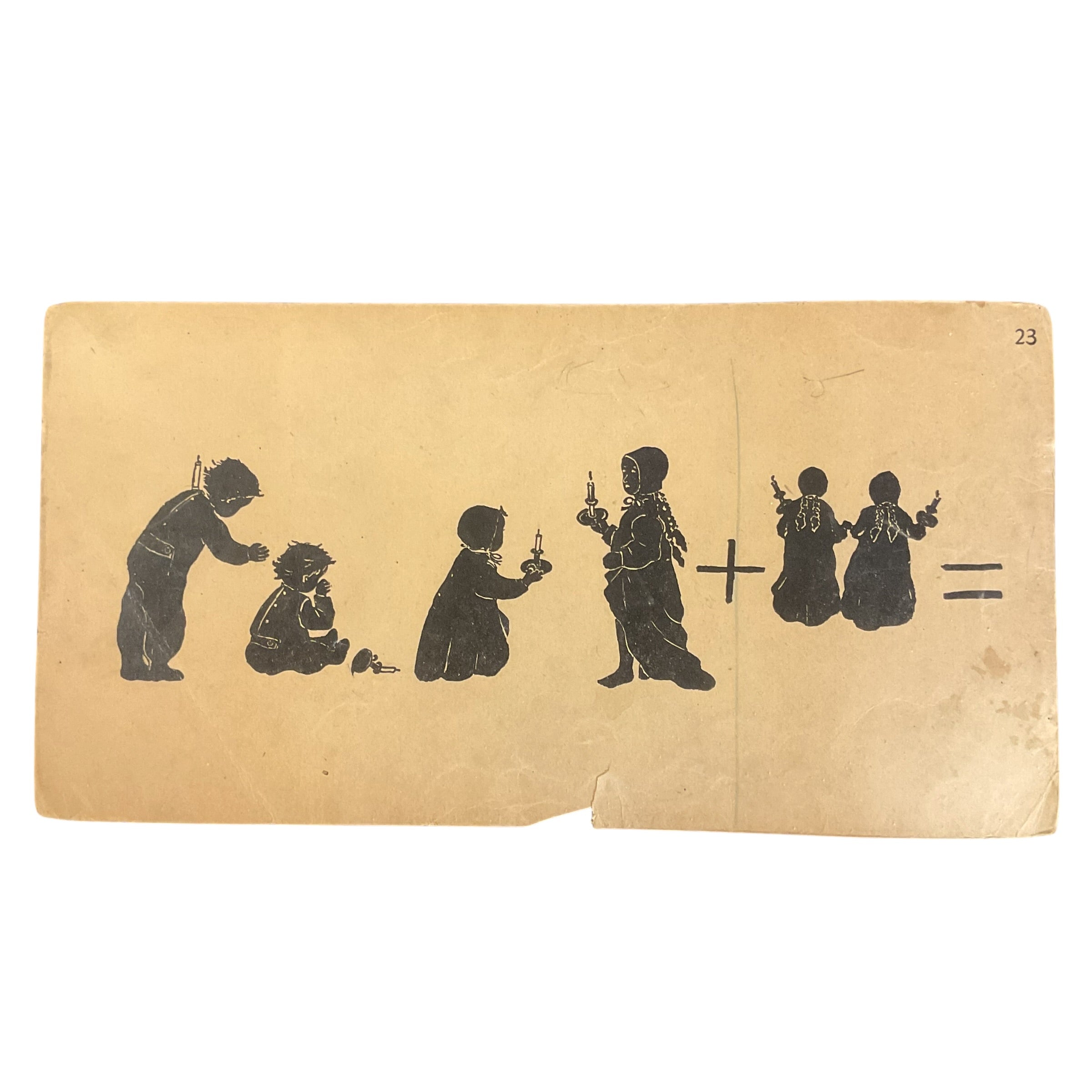 Large Vintage 1910s Addition Flash Card Silhouette Children with Candles - Avid Vintage