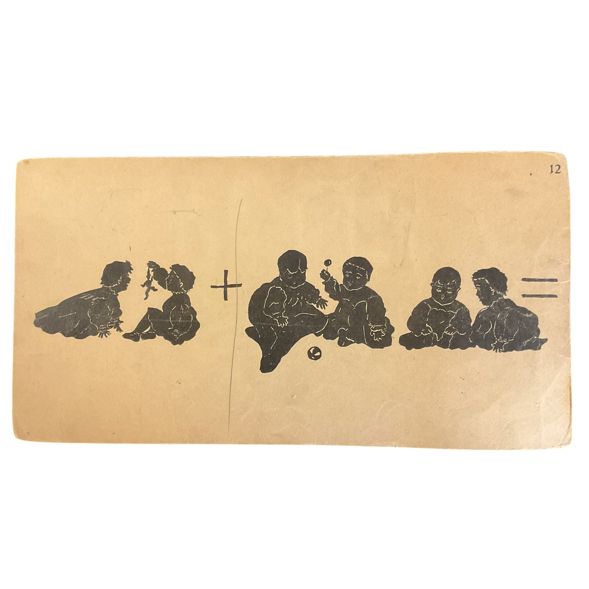 Large Vintage Addition Flash Card Silhouette Babies 1910s Classroom Ephemera - Avid Vintage