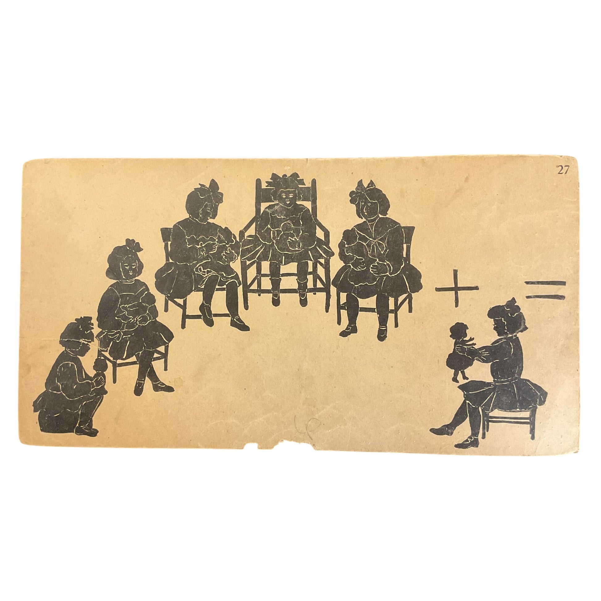 Large Vintage 1910s Addition Flash Card Little Girls with Dolls in Silhouette - Avid Vintage