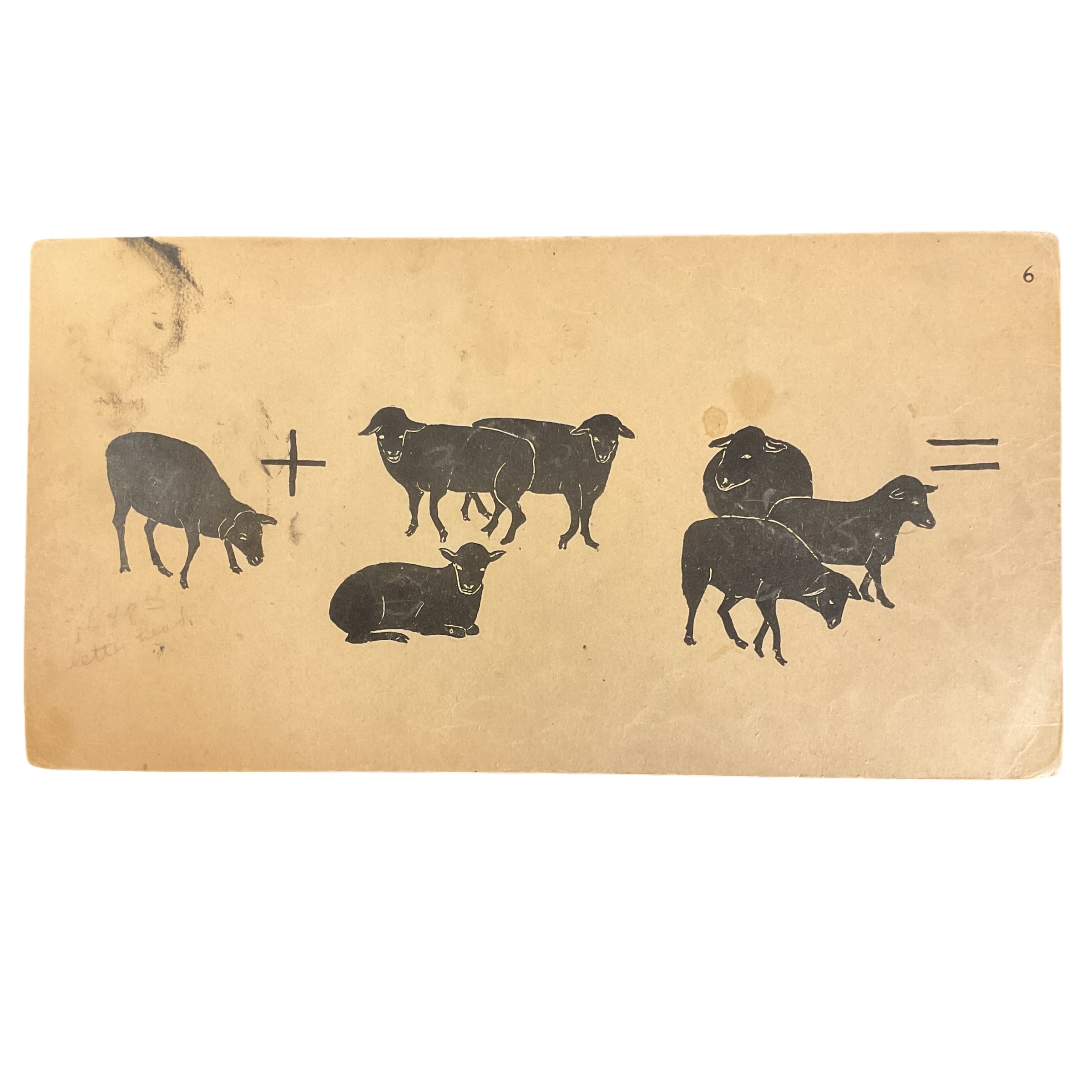 Large Vintage Animal Addition Flash Card Silhouette Sheep 1910s Classroom Ephemera - Avid Vintage