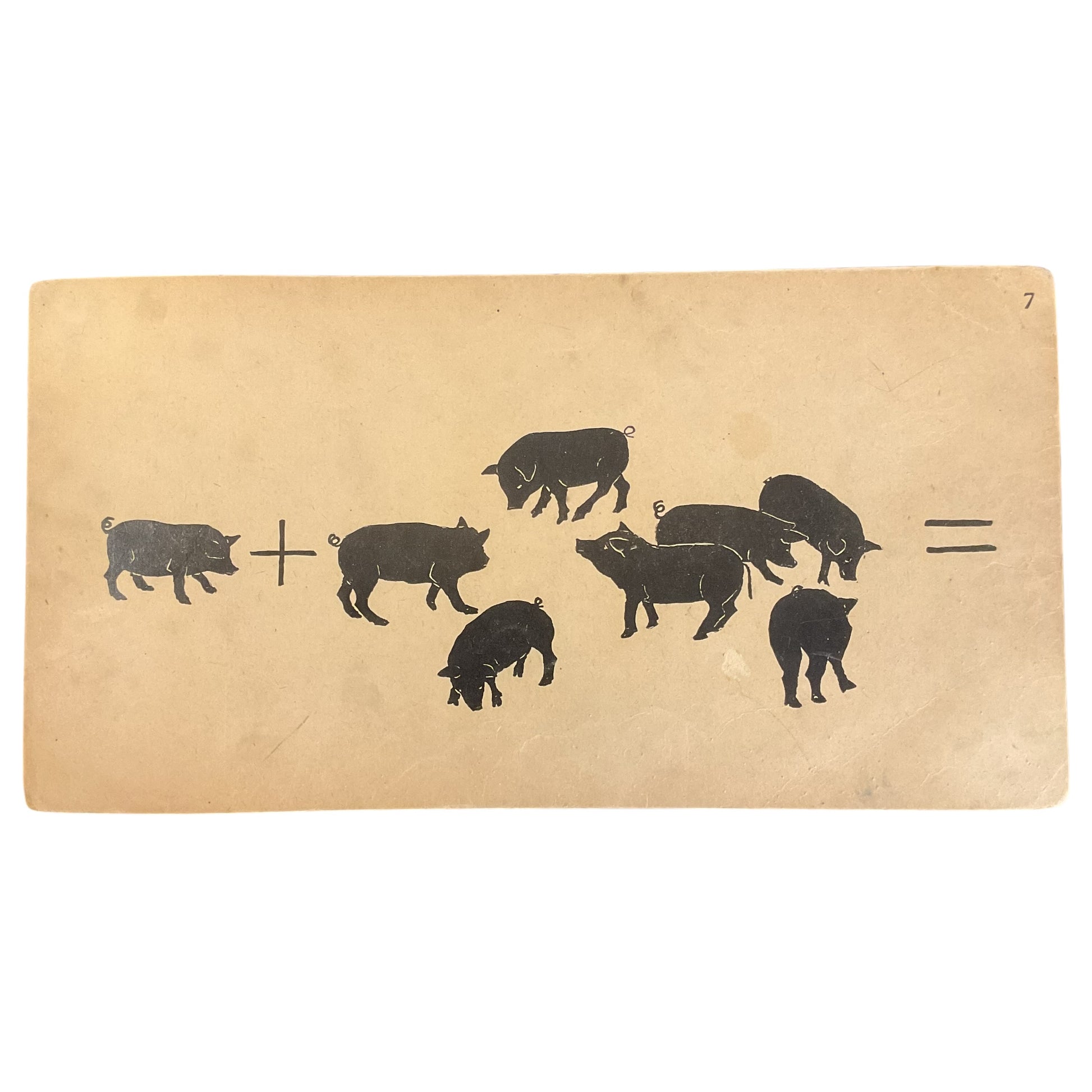 Large Vintage Animal Addition Flash Card Silhouette Pigs 1910s School Supply - Avid Vintage