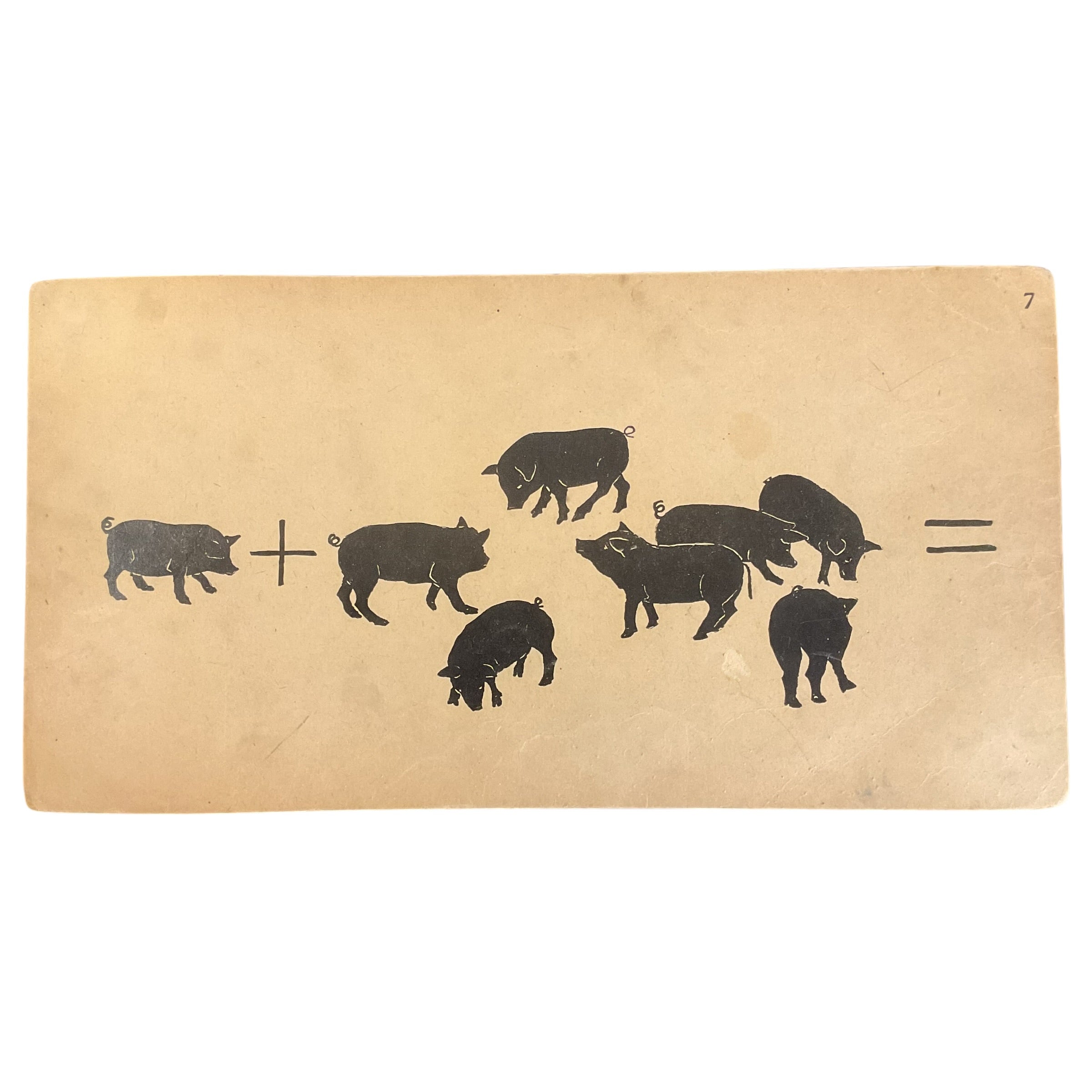 Large Vintage Animal Addition Flash Card Silhouette Pigs 1910s School Supply - Avid Vintage