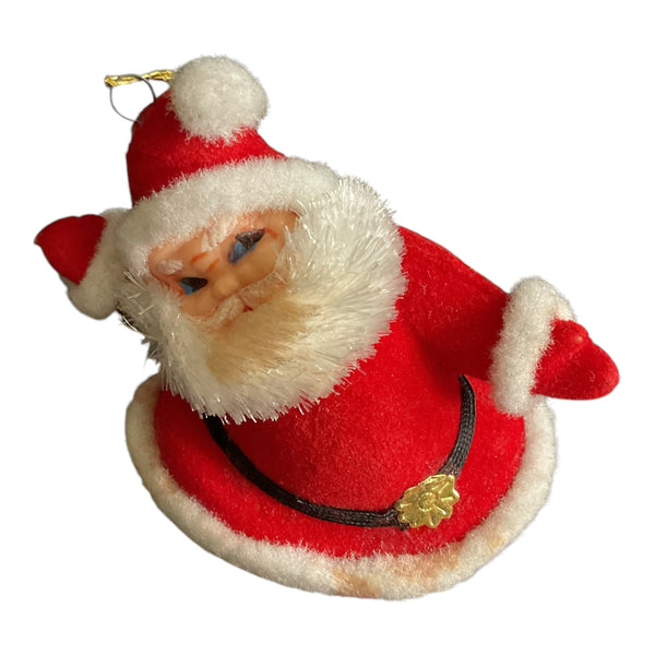 Vintage Mini Flocked Santa Claus with Chenille Beard Christmas Ornament