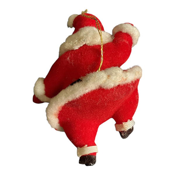 Vintage Mini Flocked Santa Claus with Chenille Beard Christmas Ornament