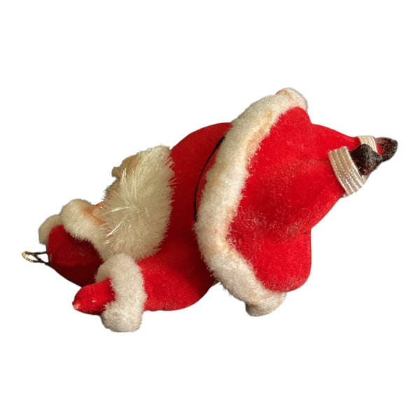 Vintage Mini Flocked Santa Claus with Chenille Beard Christmas Ornament