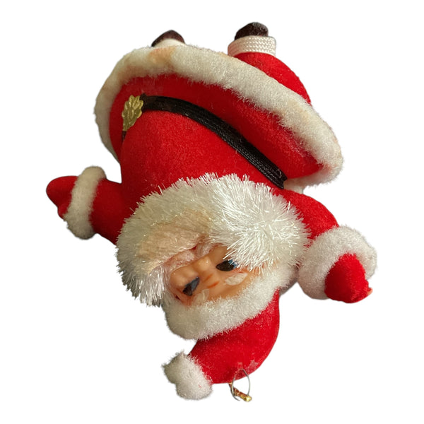 Vintage Mini Flocked Santa Claus with Chenille Beard Christmas Ornament