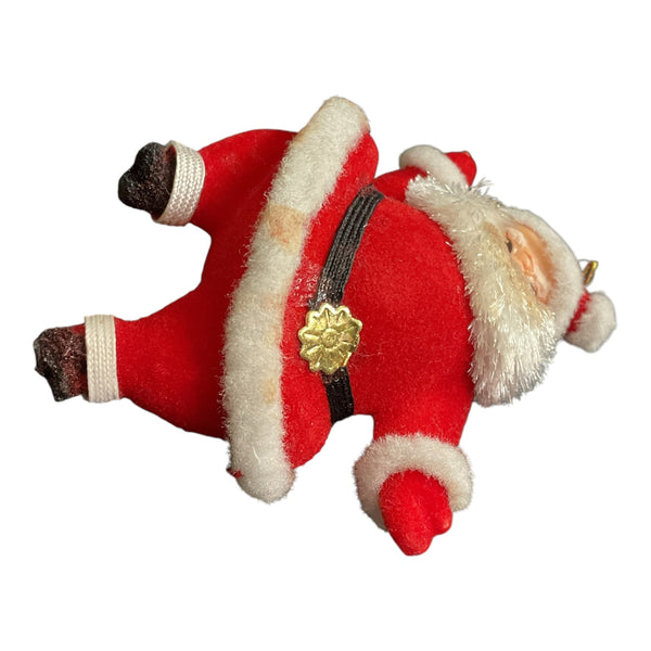 Vintage Mini Flocked Santa Claus with Chenille Beard Christmas Ornament