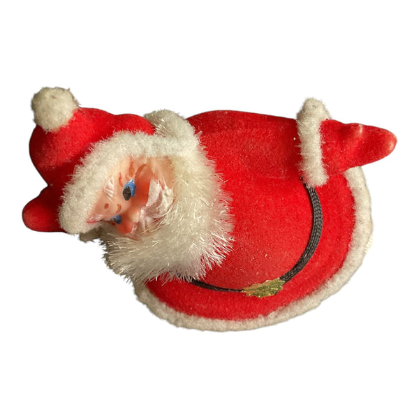 Vintage Mini Flocked Santa Claus with Chenille Beard