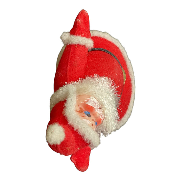 Vintage Mini Flocked Santa Claus with Chenille Beard