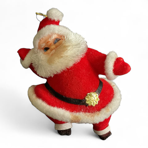 Vintage Mini Flocked Santa Claus with Chenille Beard Christmas Ornament