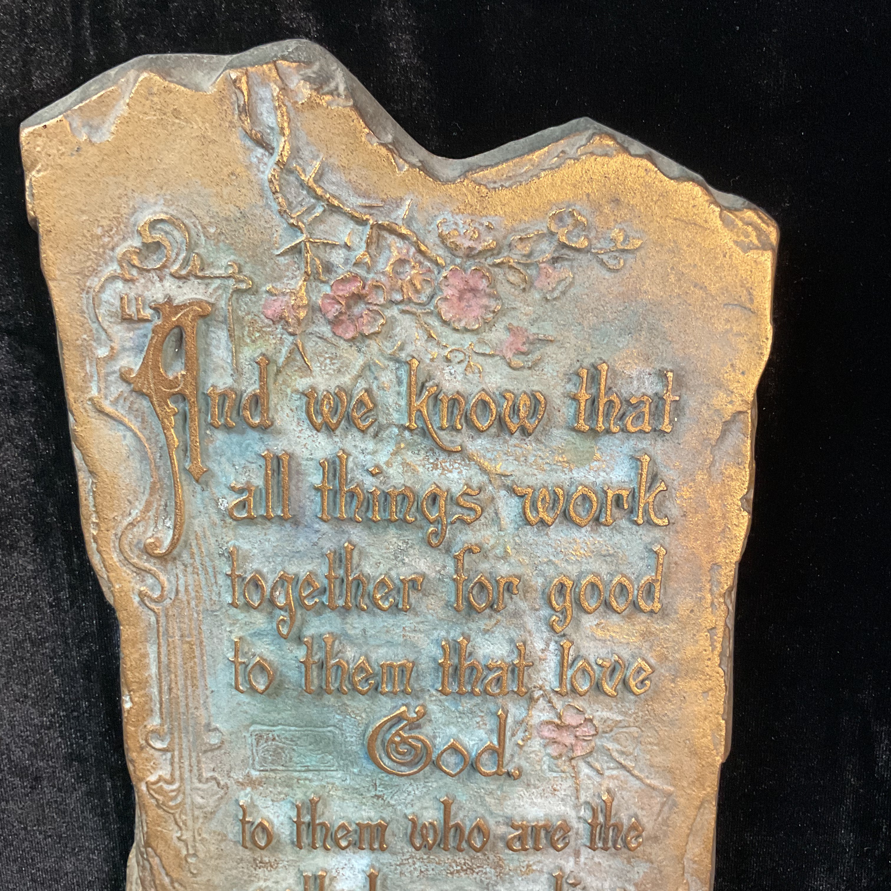 Vintage A.E. Mitchell Metal Scripture Wall Plaque 1928 Romans 8:28