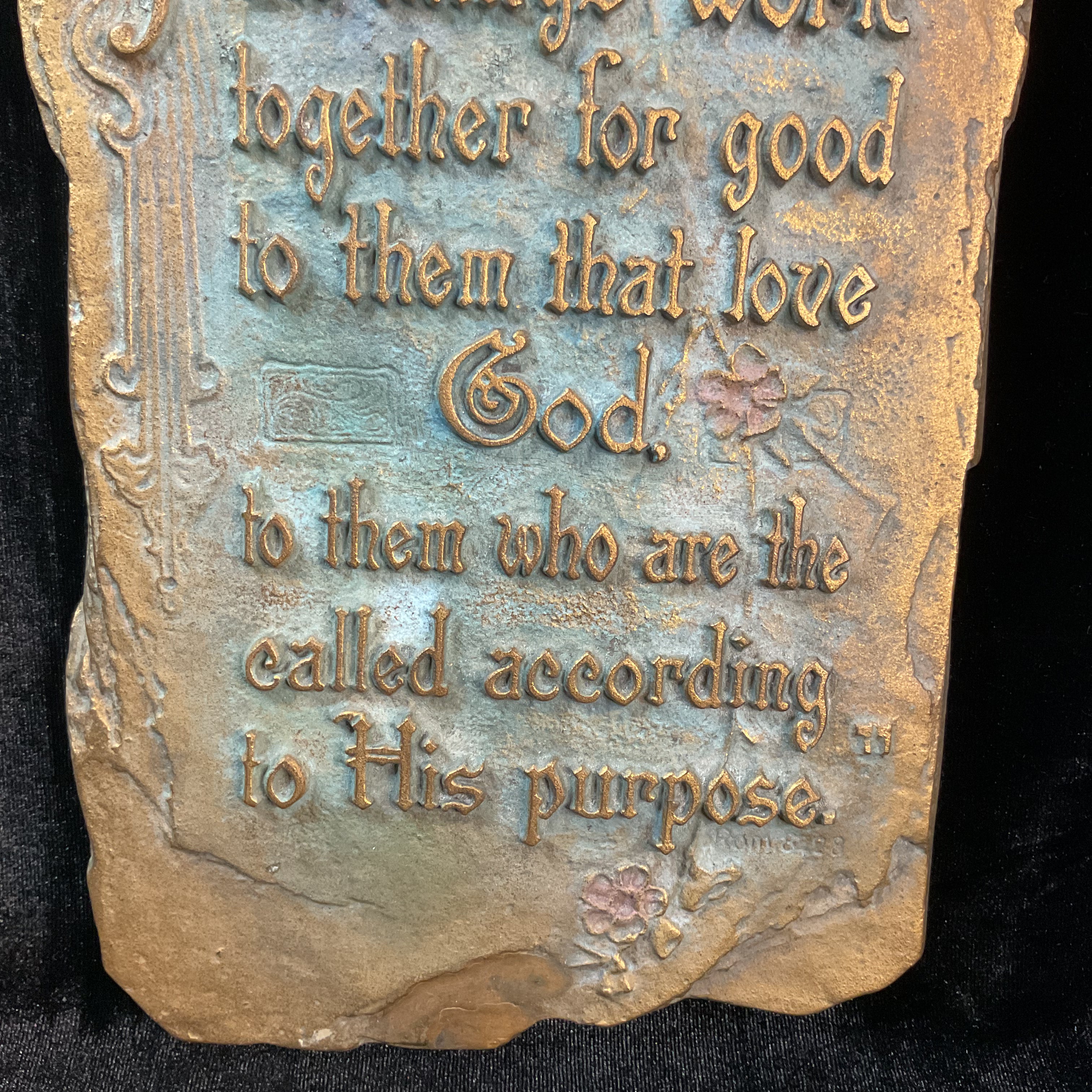 Vintage A.E. Mitchell Metal Scripture Wall Plaque 1928 Romans 8:28