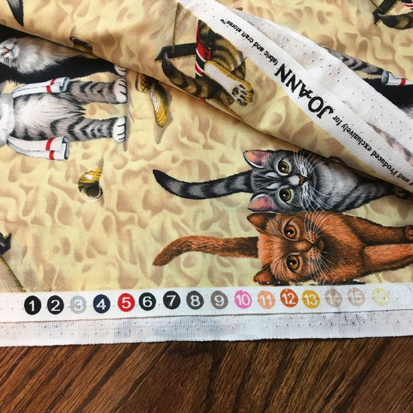 Novelty Cotton Fabric Cats on the Beach Kittens Sand Seashells 44 x 1 3/4 Yards Material