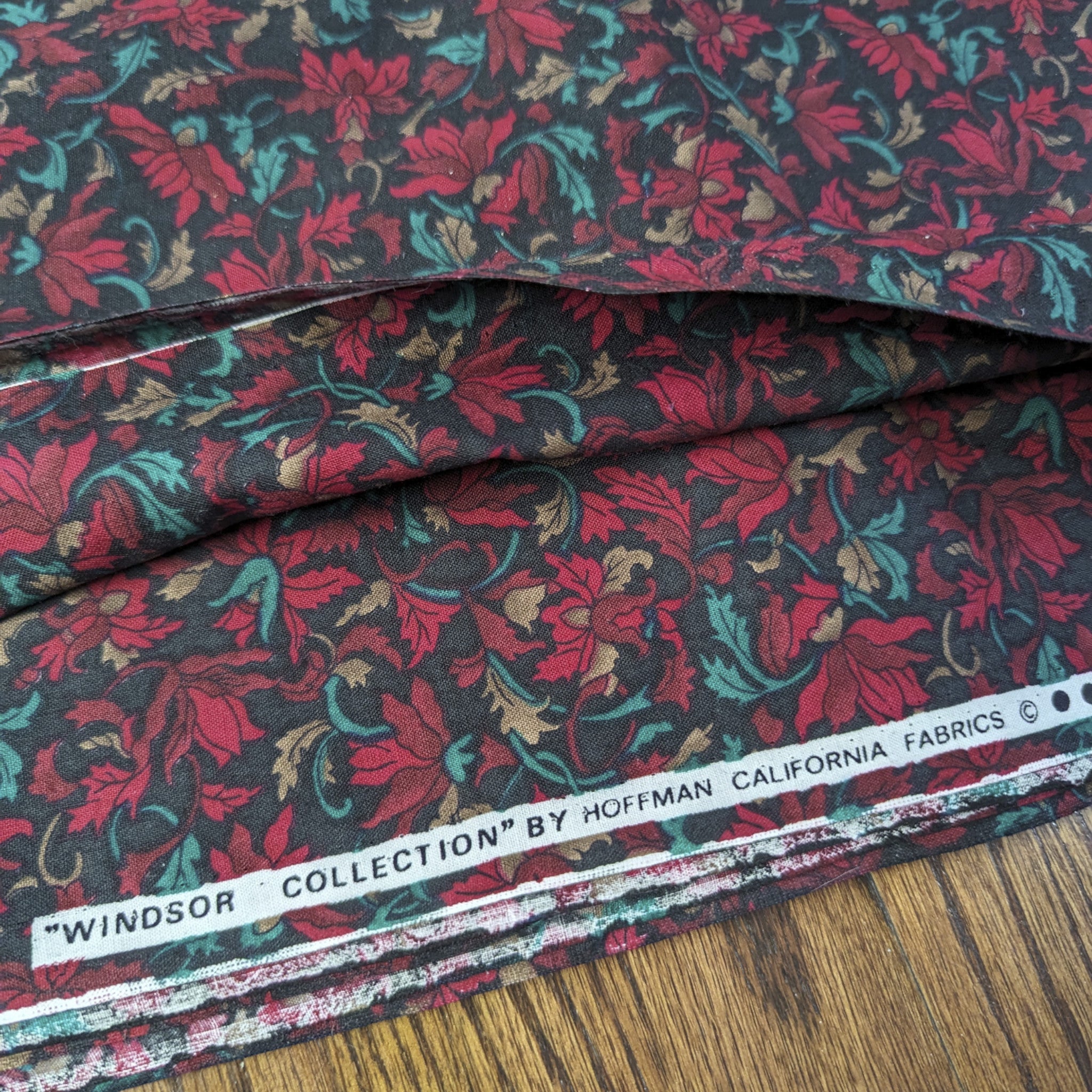 Windsor Collection by Hoffman California Red on Black Floral 45 x 1 Yard