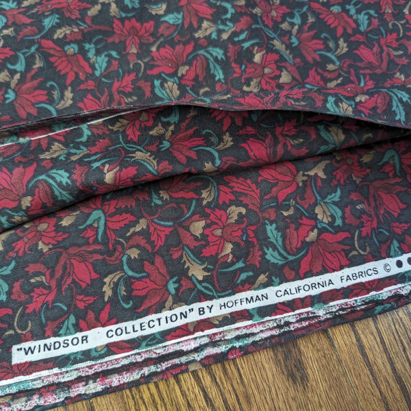 Windsor Collection by Hoffman California Red on Black Floral 45 x 1 Yard
