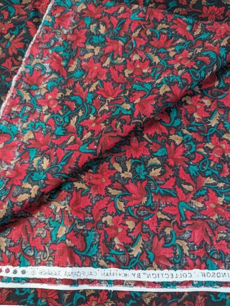 Windsor Collection by Hoffman California Red on Black Floral 45 x 1 Yard