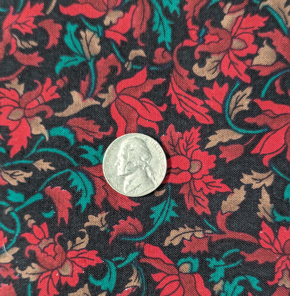 Windsor Collection by Hoffman California Red on Black Floral 45 x 1 Yard