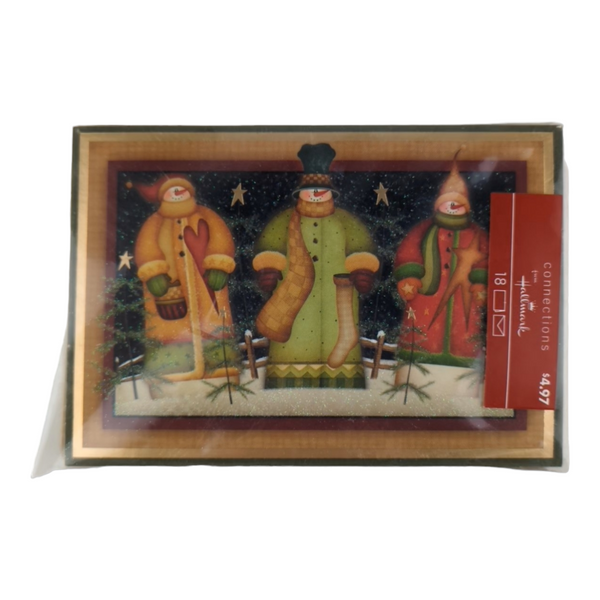 Hallmark Christmas Cards Glitter Snowmen Stars Trees Set of 18