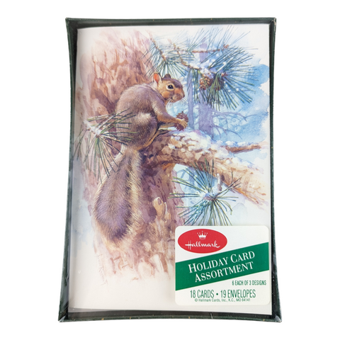 Hallmark Christmas Cards Boxed Set of 18 Squirrel on Tree Branch