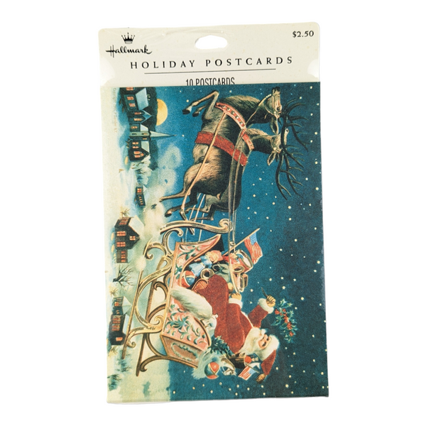 Hallmark Christmas Holiday Postcards Patriotic Santa in Sleigh 10 Cards