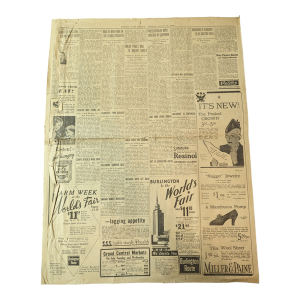 August 15, 1933 Vintage Newspaper Nebraska State Journal