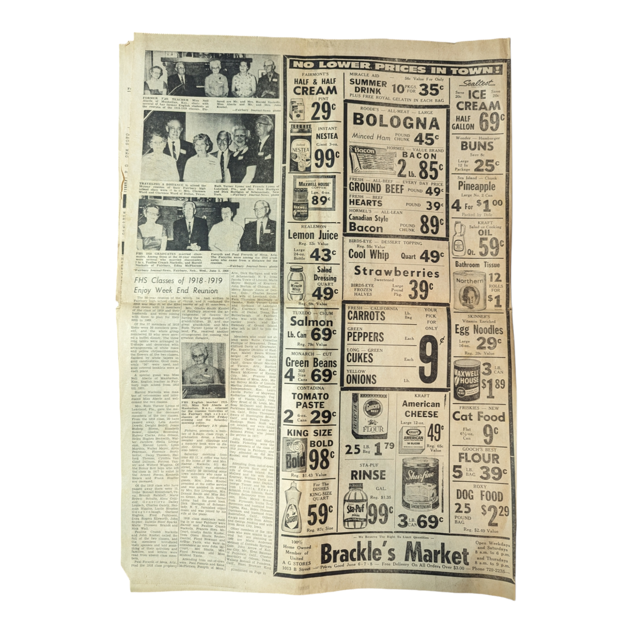 Vintage Fairbury Nebraska Newspaper June 5, 1968