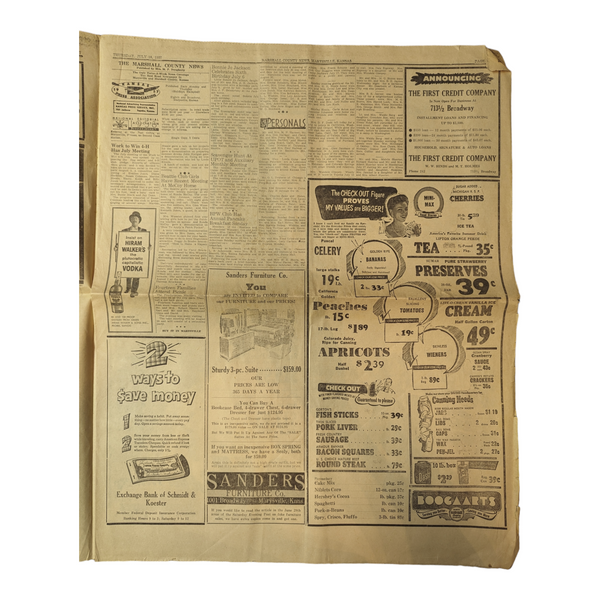 Vintage Marshall County Kansas Marysville Newspaper July 18, 1957